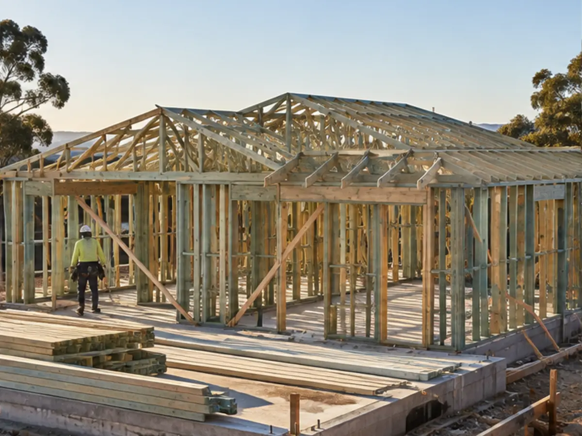Timber framing taking shape on a residential slab