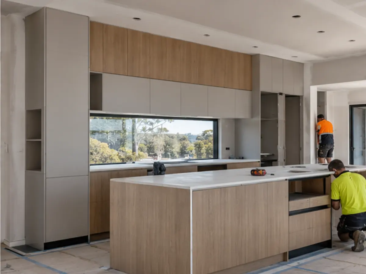 Kitchen cabinetry and joinery being installed during residential fit-out